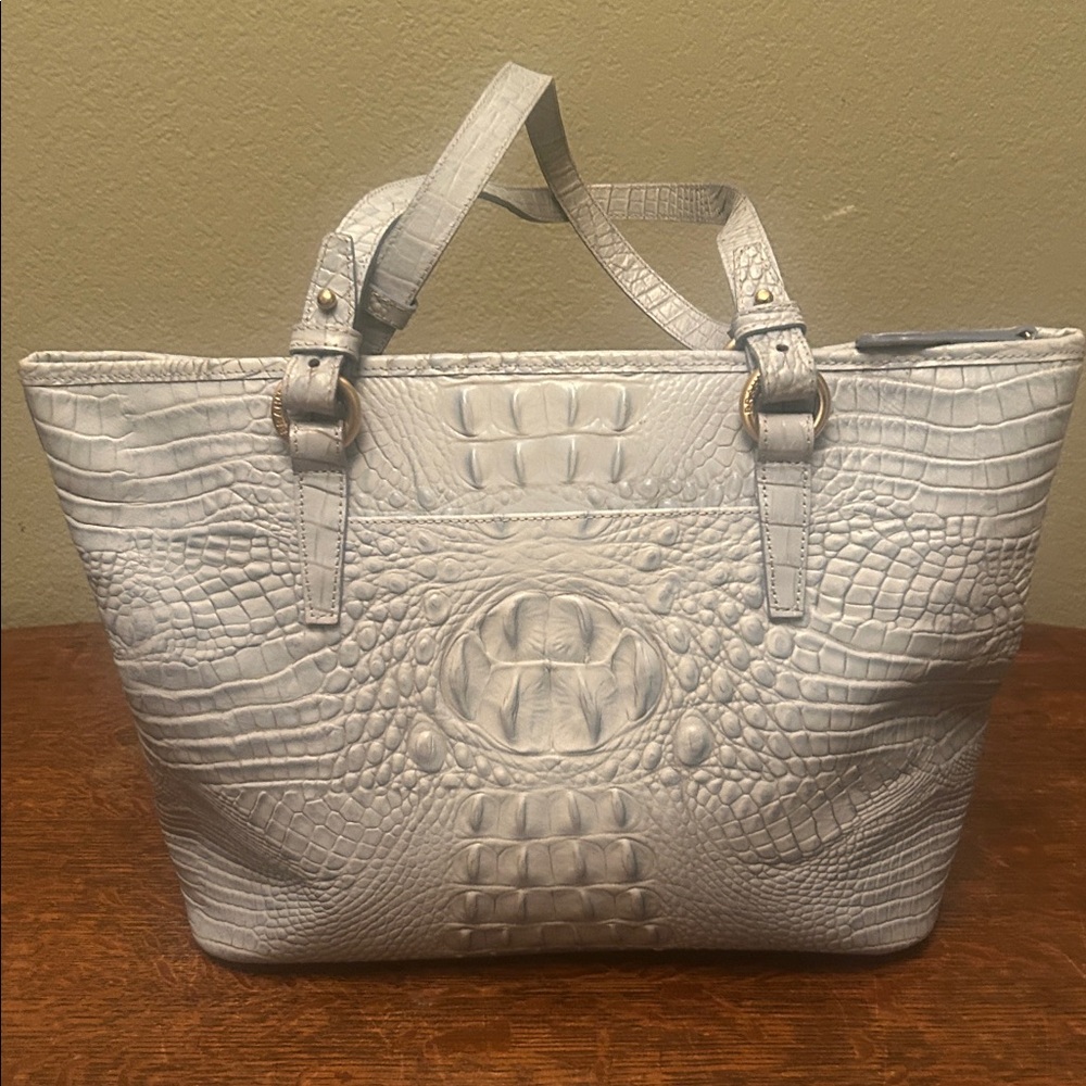 Brahmin Medium Asher Croc Embossed Pale Blue Leather Tote - Picture 3 of 15